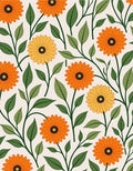 Orange Yellow Floral Vine Pattern Rug