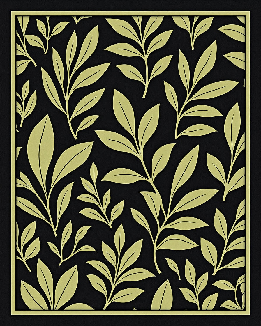 Botanical Pattern with Yellow Leaves Rug