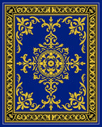 Ornate Golden Blue Floral Scroll Pattern Rug