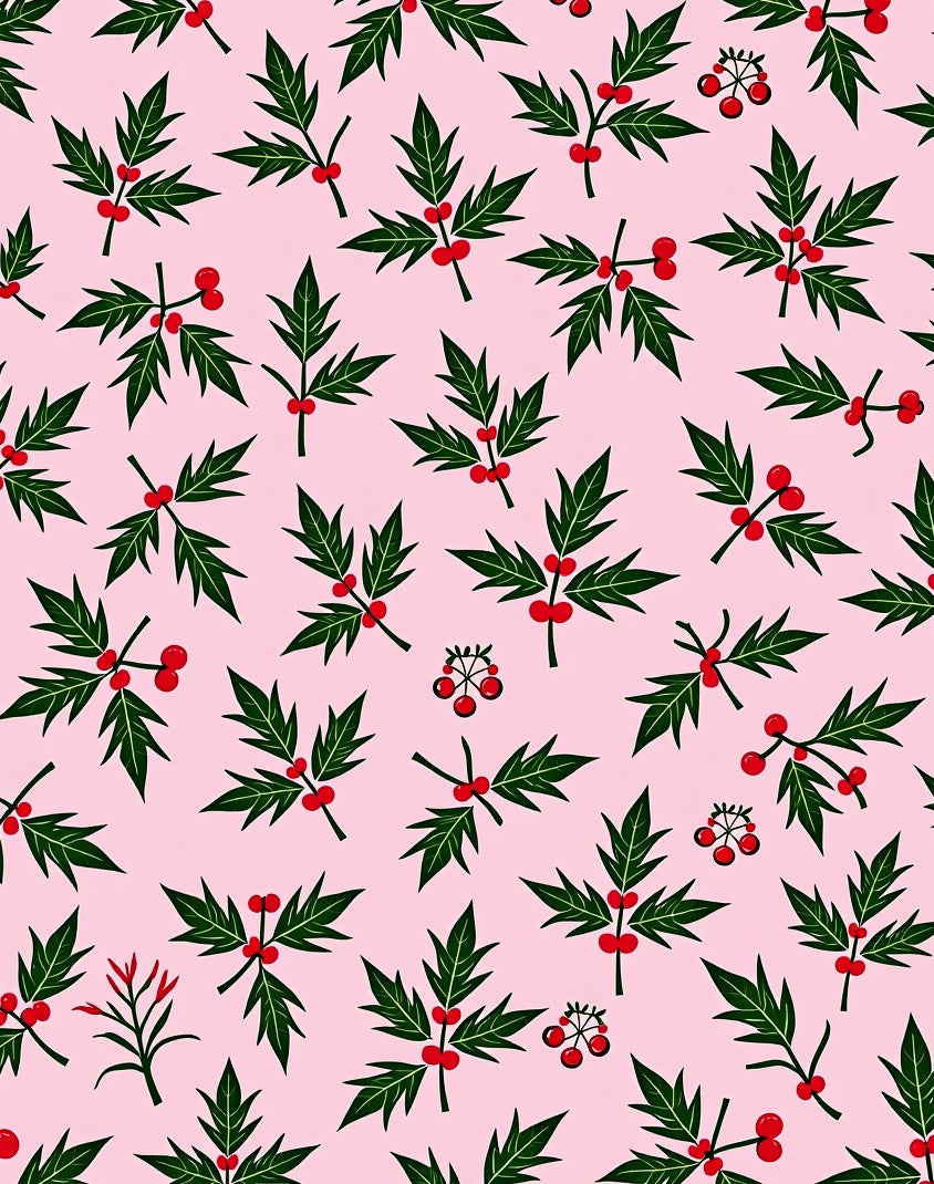 Pink Berry Leaf Pattern Rug