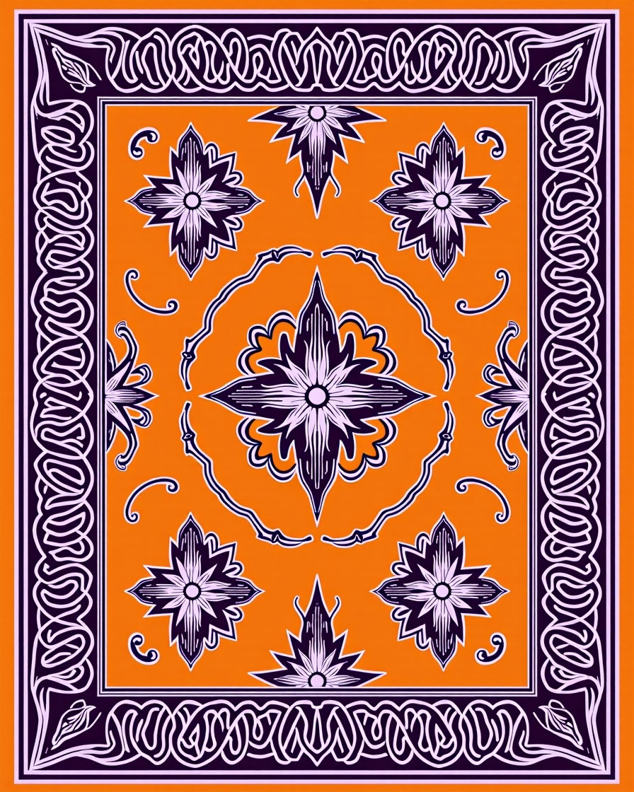 Intricate Floral Border With Starbursts Rug