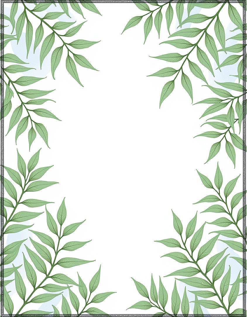 Green Leafy Botanical Border Rug
