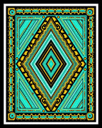 Luminous Teal Golden Diamond Geometric Rug