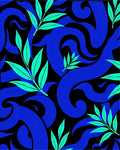 Bold Blue Swirls Emerald Leaves Rug