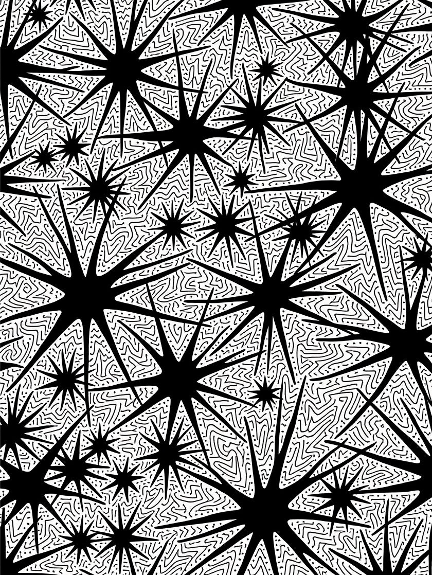 Black Starburst Patterned Abstract Rug