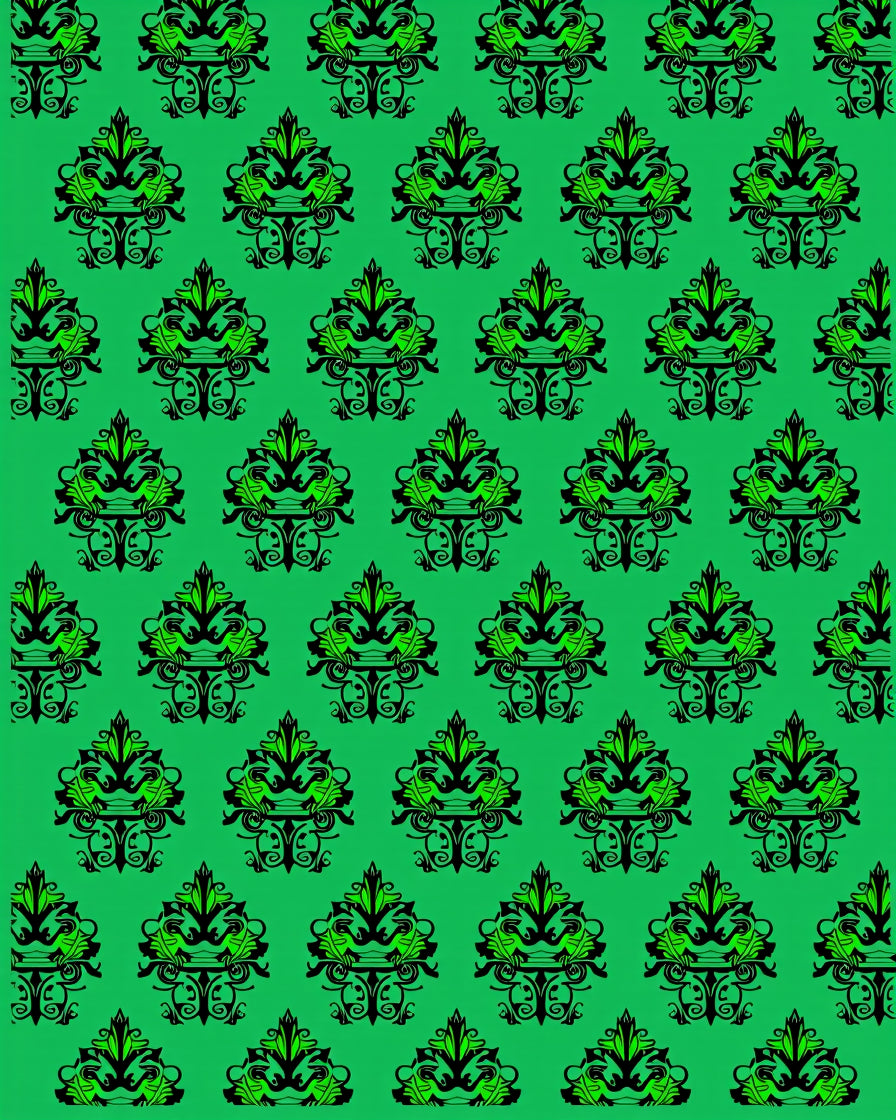 Intricate Black Green Floral Pattern Rug