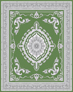 Vintage Green Medallion Scrollwork Pattern Rug