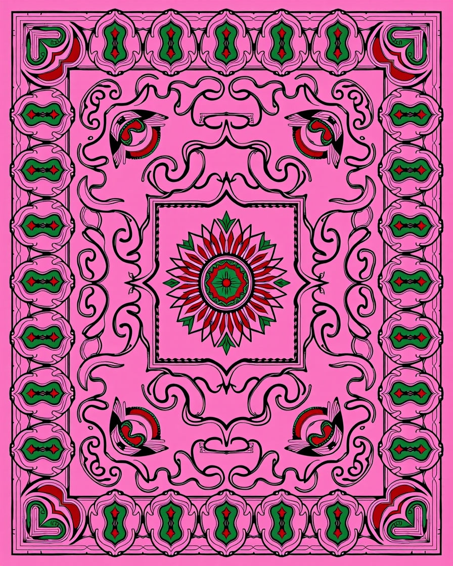 Pink Floral And Scrollwork Rug