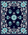 Aqua Floral Vines Mandala Pattern Rug