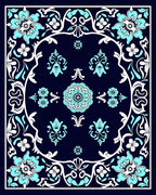 Aqua Floral Vines Mandala Pattern Rug