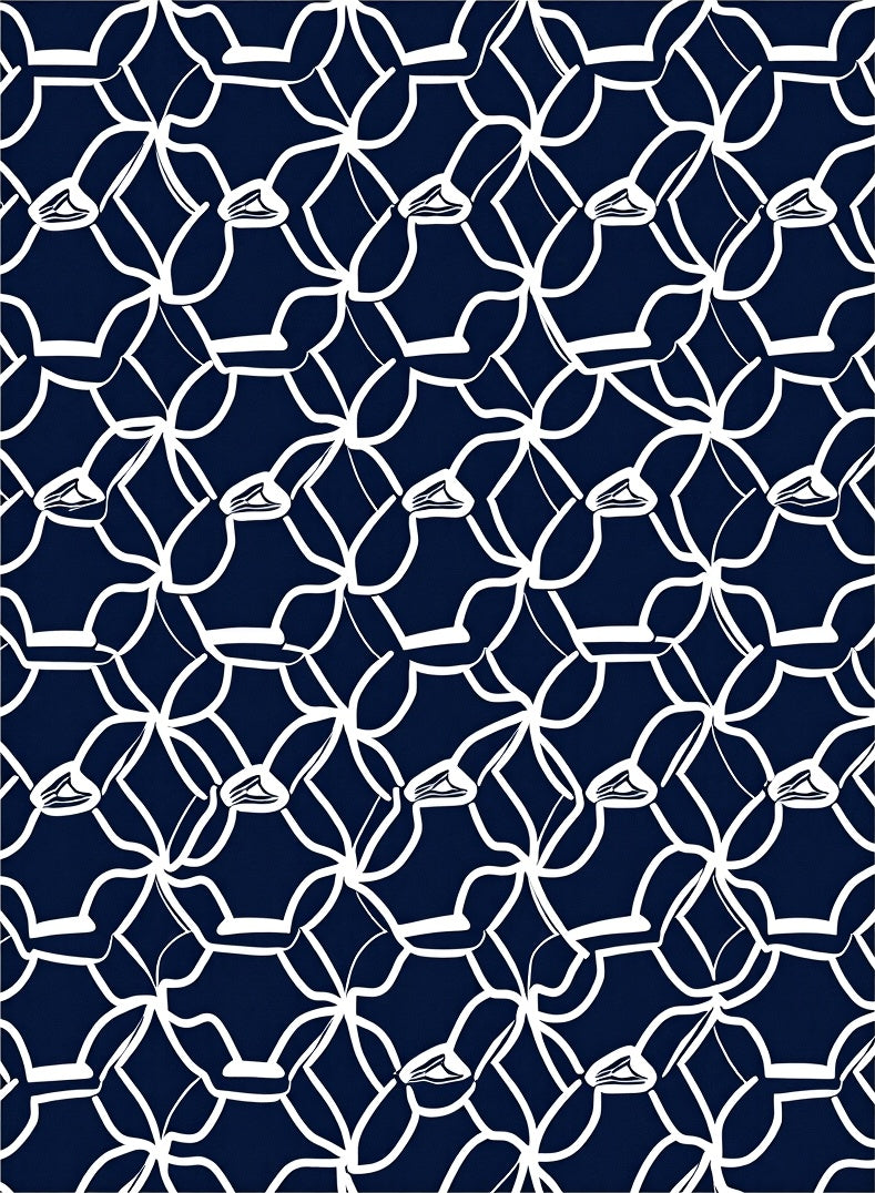 Navy White Abstract Geometric Pattern Rug