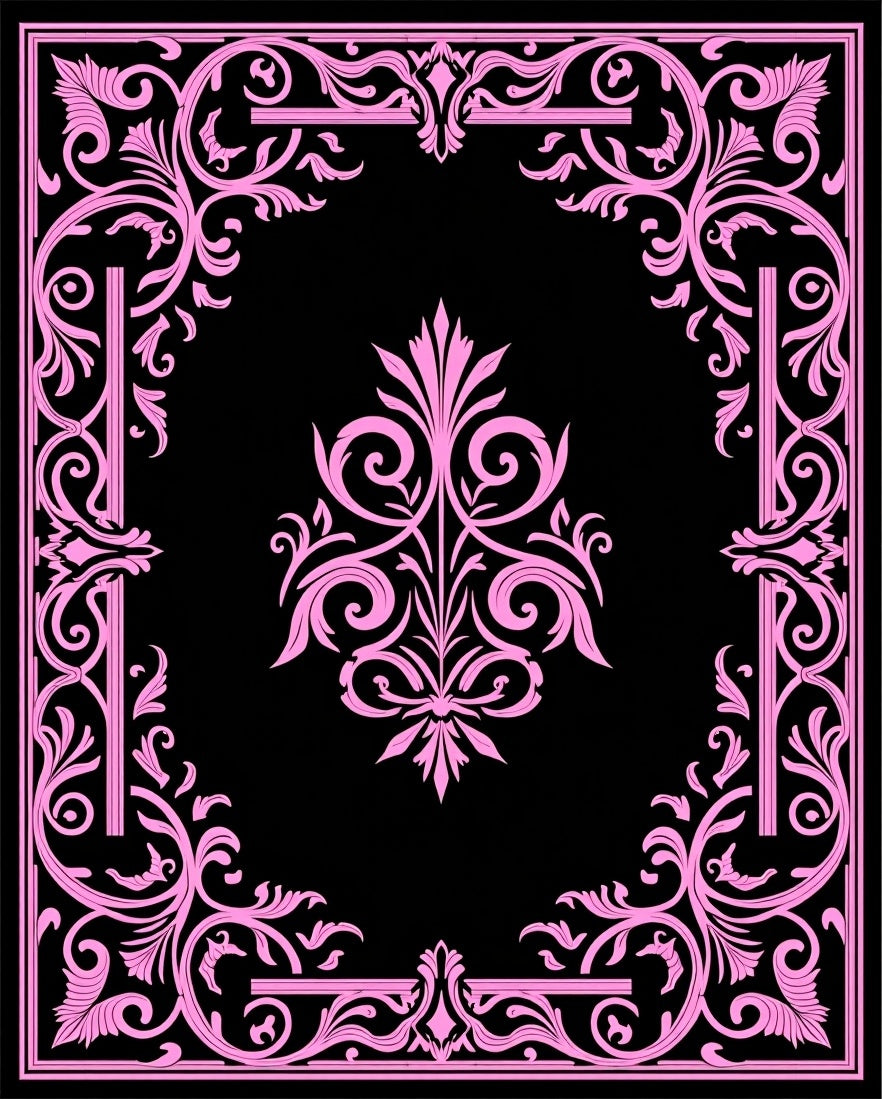 Ornate Pink Acanthus Scrollwork Square Design Rug