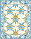 Elegant Blue Gold Floral Medallion Pattern Rug