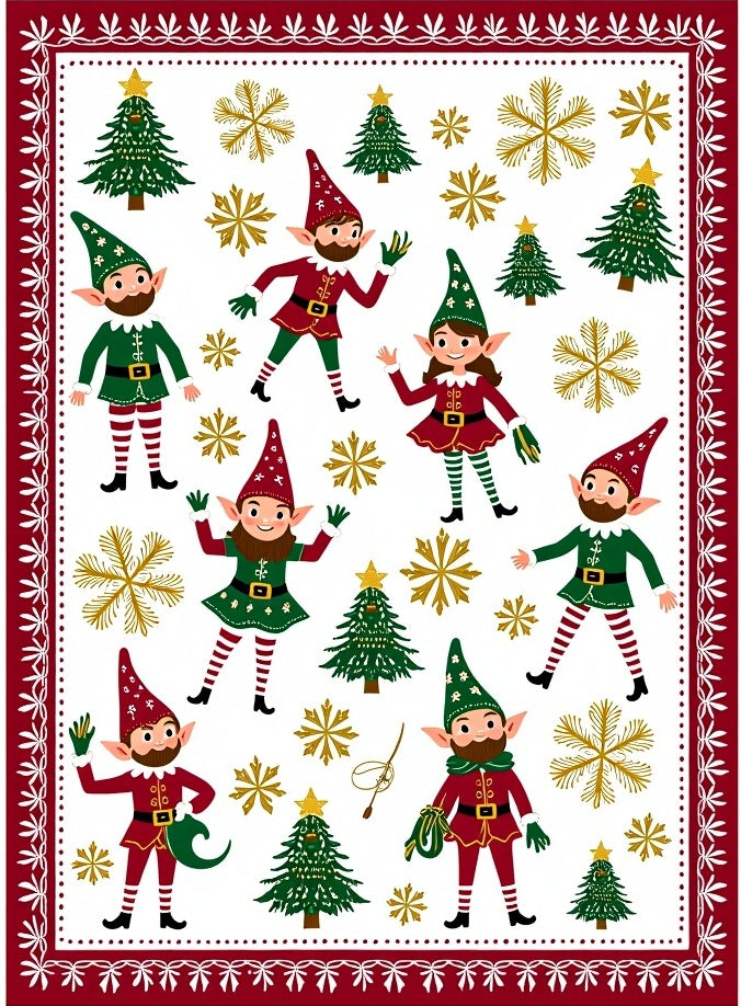 Whimsical Holiday Elf Christmas Trees Rug
