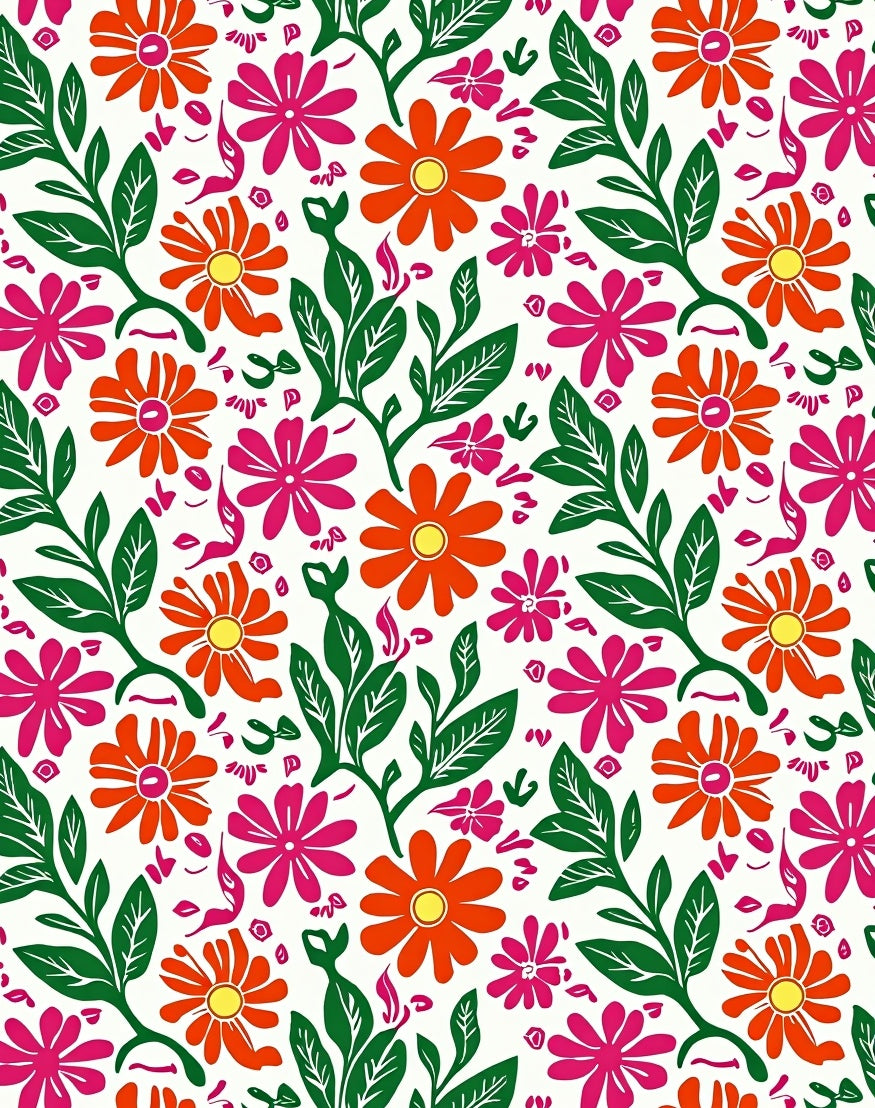 Vibrant Orange Pink Floral Pattern Rug