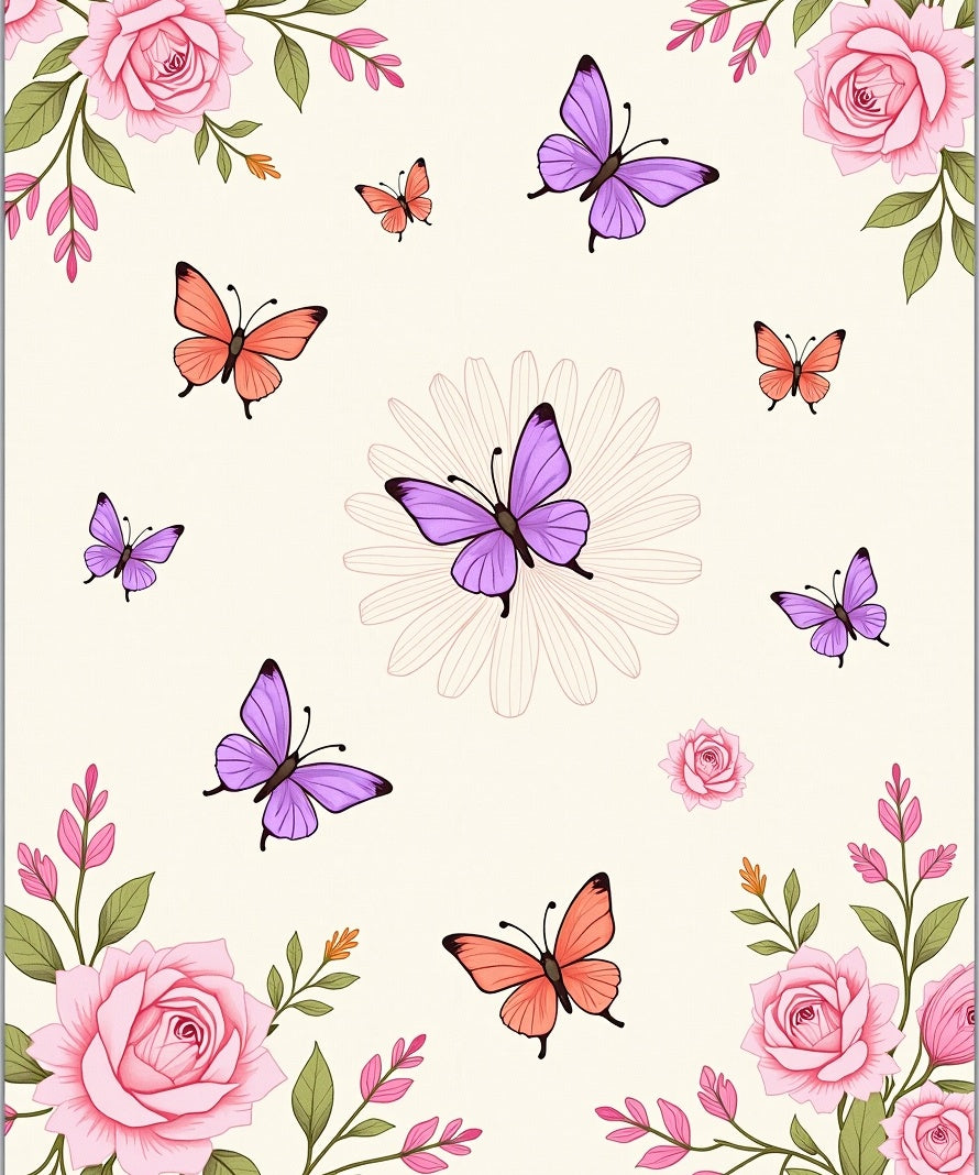 Floral Butterfly Patterned Delightful Rug
