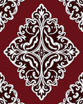 Rich Red Damask Scrollwork Rug