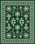 Green Snowflake Medallion Border Design Rug