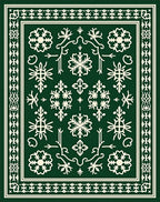 Green Snowflake Medallion Border Design Rug