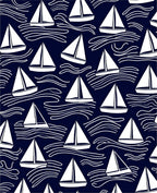 White Sailboats on Navy Waves Pattern Rug