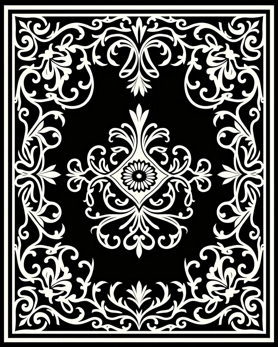 Classic Floral Damask Scrollwork Design Rug