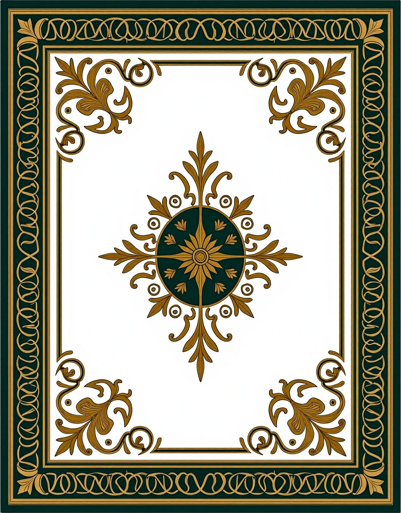 Ornate Floral Emblem Border Rug