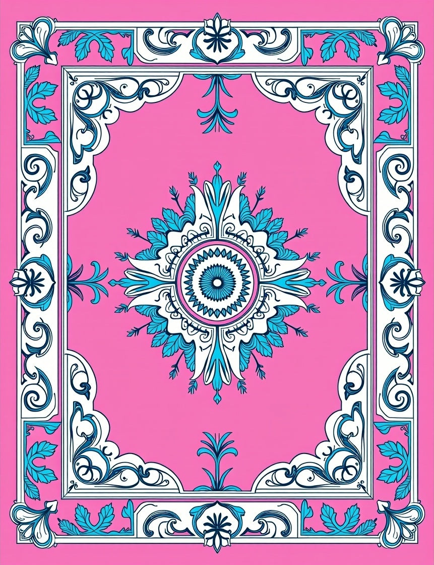 Pink Floral Mandala Pattern Rug