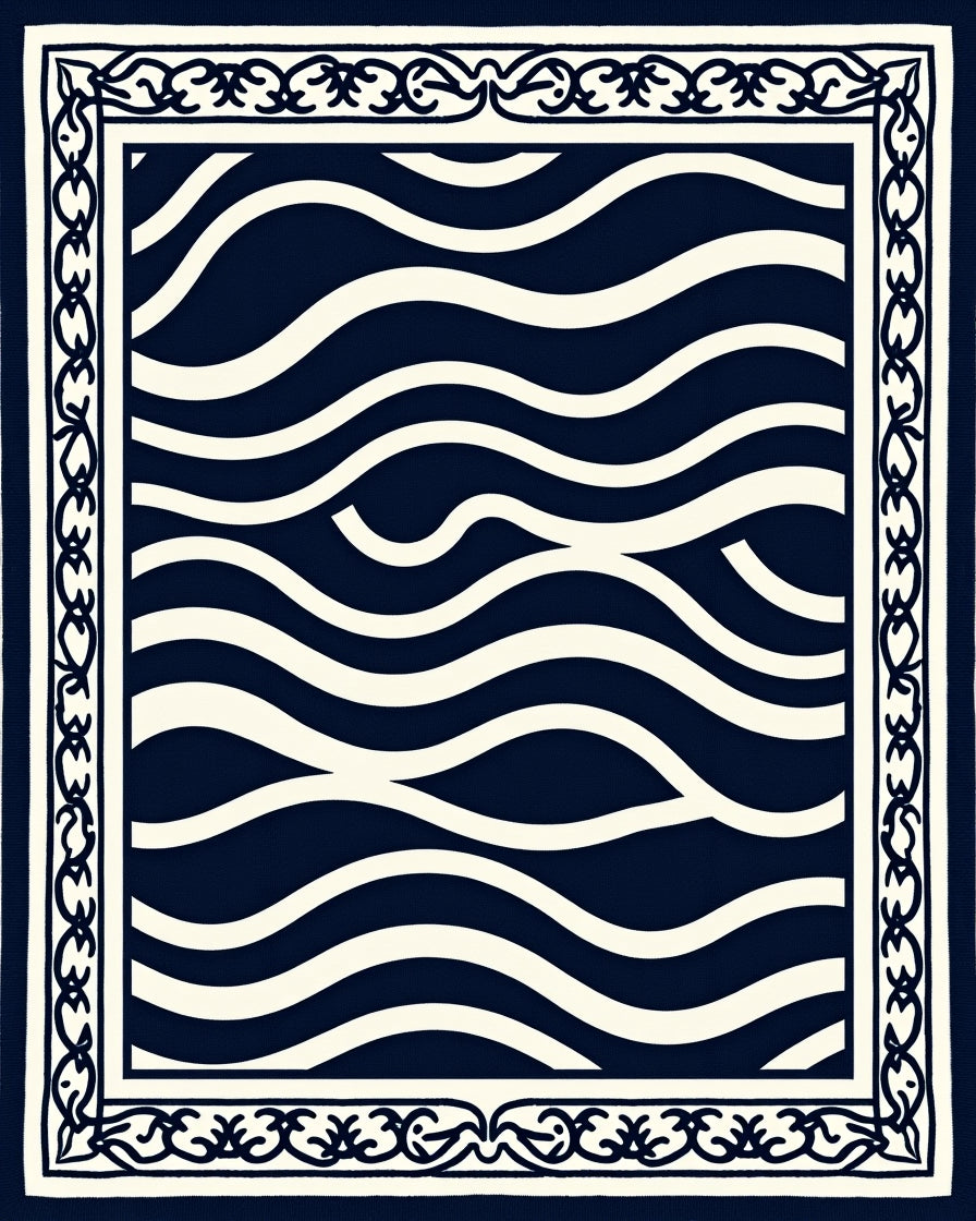 Naval Wave Pattern Border Rug
