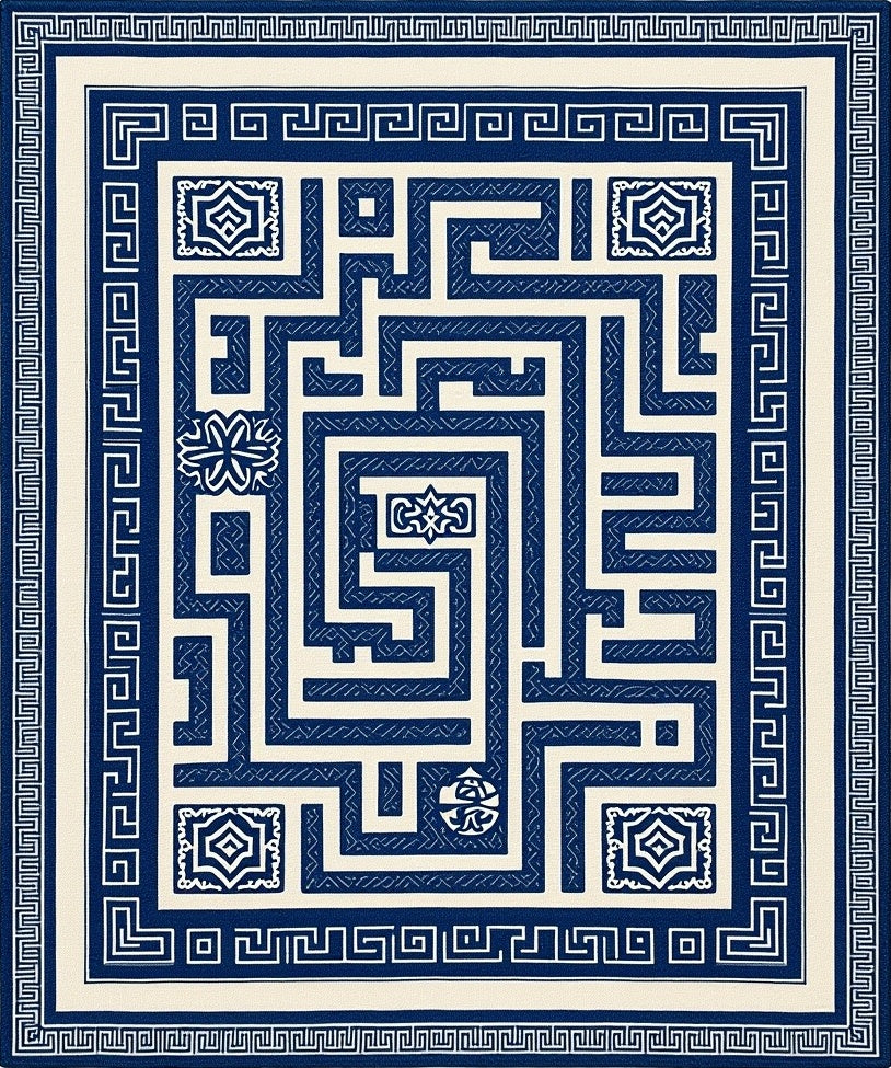 Maze Pattern With Classic Borders And Accents Rug