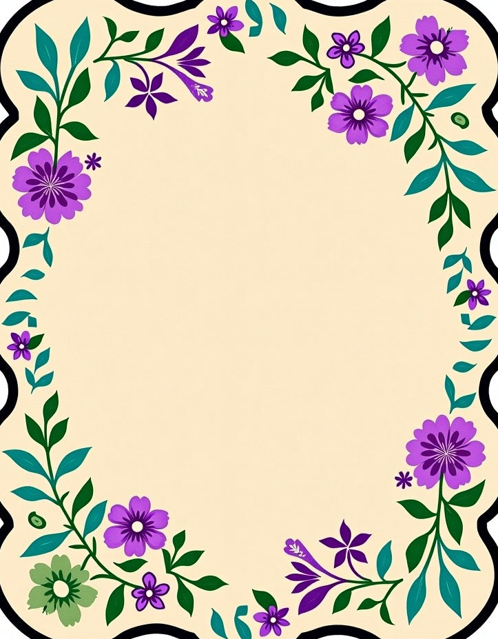 Vibrant Purple Floral Border Pattern Rug