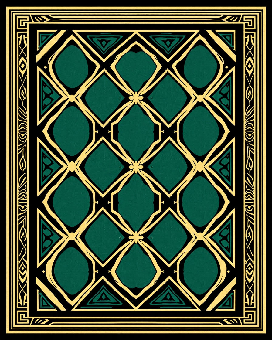 Emerald Golden Geometric Pattern Rug
