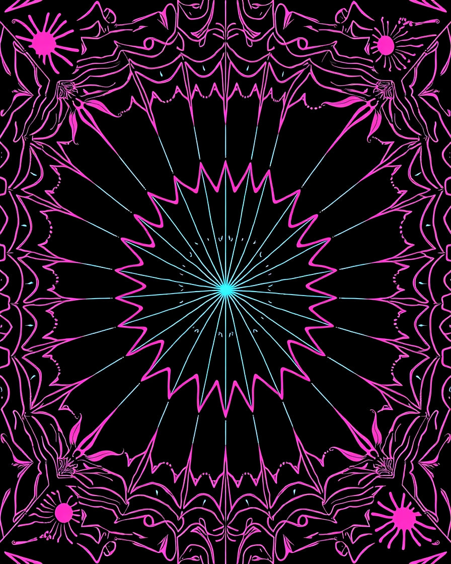 Symmetrical Pink Cyan Floral Burst Rug