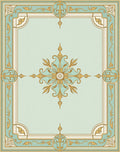 Ornate Teal Gold Floral Frame Rug
