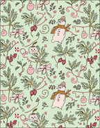 Whimsical Winter Snowman Floral Garland Rug