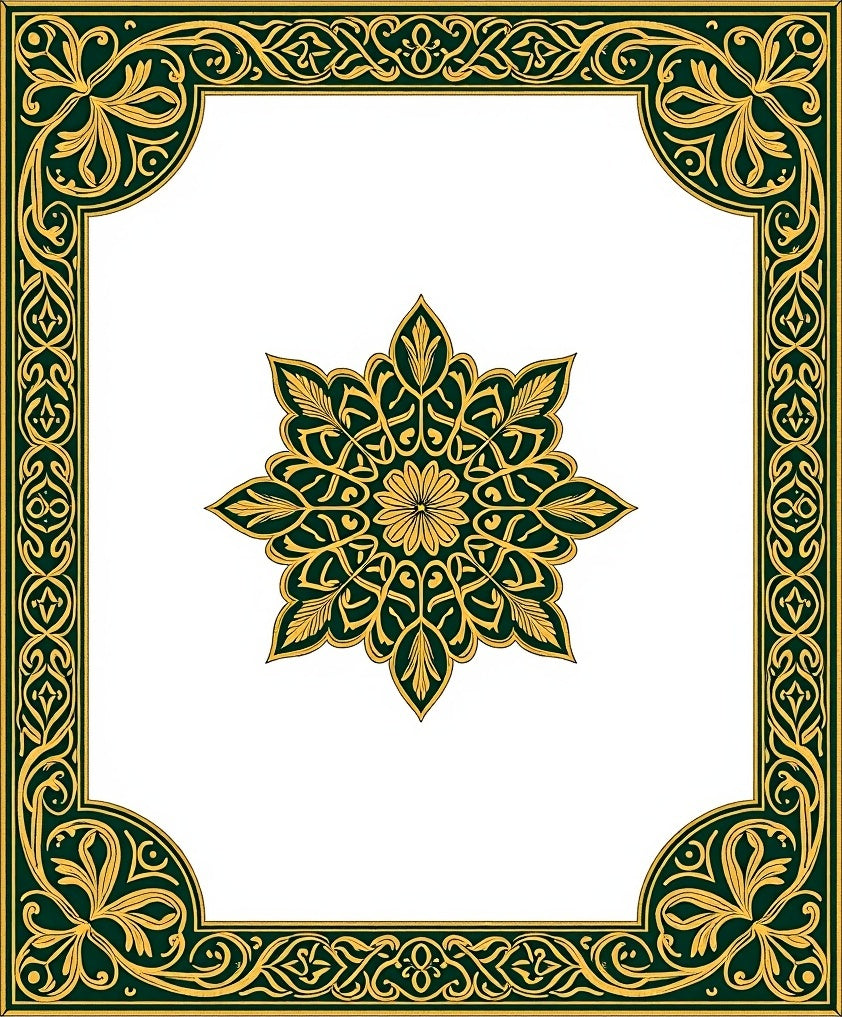 Intricate Gold Green Floral Mandala Design Rug
