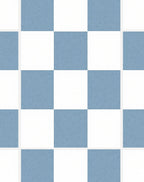 Checkerboard Blue White Figural Pattern Rug
