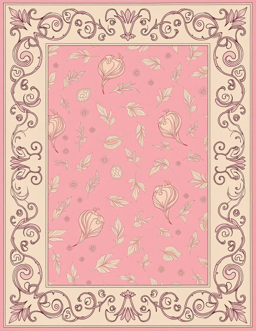 Ornate Floral Leaf Frame Rug