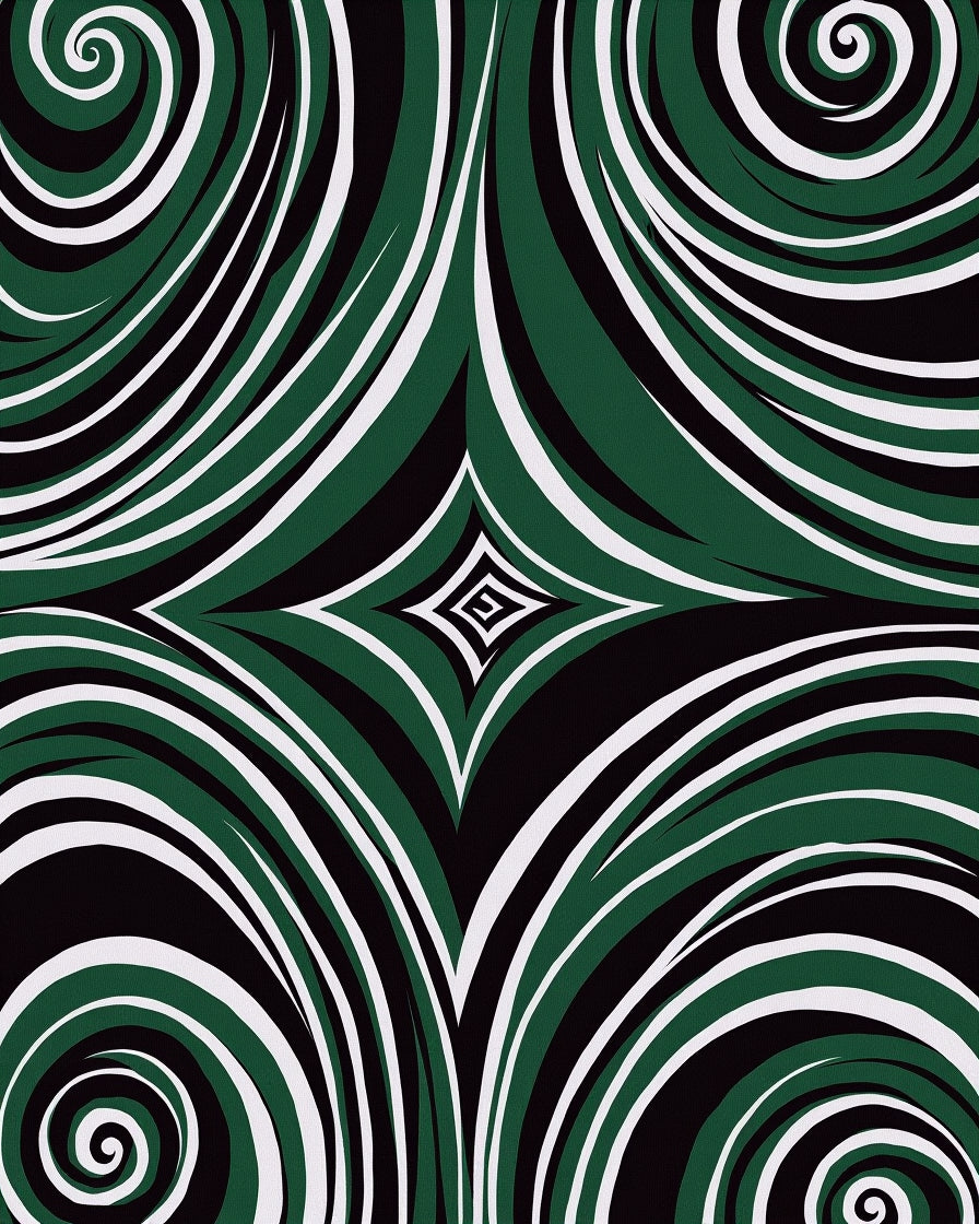 Abstract Swirl Green Black White Rug