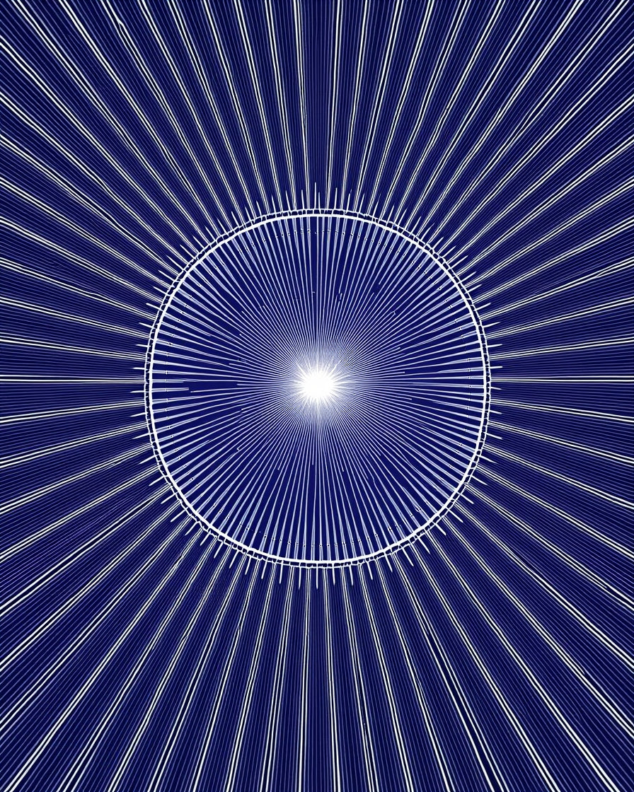 Radiant Sunburst Abstract Blue Rug
