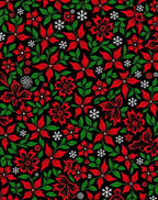 Red Green Poinsettia Snowflake Blooms Rug