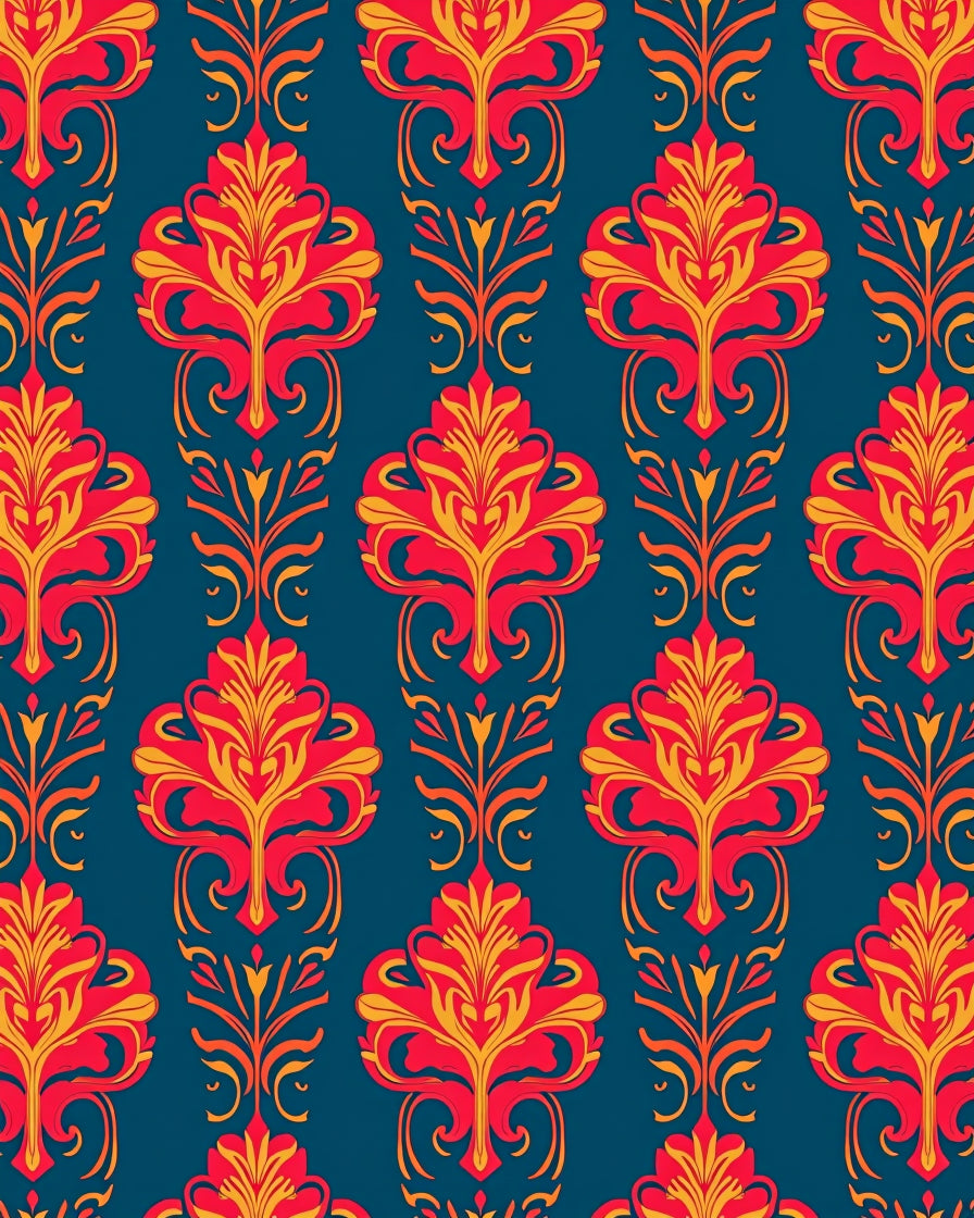 Ornate Red Gold Floral Pattern Rug