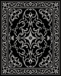 Ornate Floral Scrollwork Black Rug