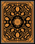 Ornate Black Orange Floral Scroll Rug