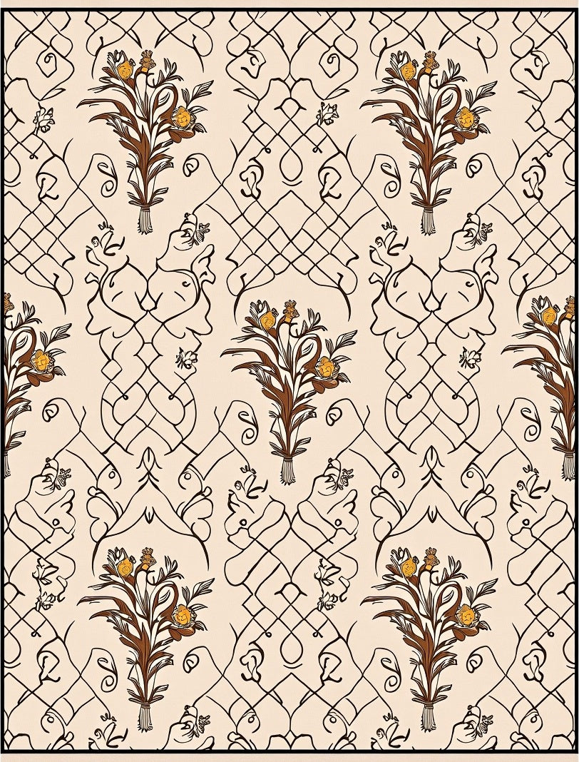 Brown Floral Woven Abstract Pattern Rug