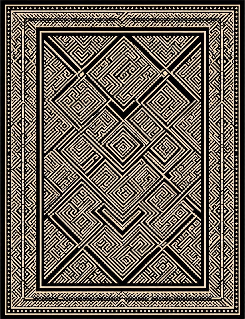 Intricate Geometric Maze Garden Pattern Rug