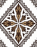 Gilded Ornamental Scrollwork Diamond Pattern Rug