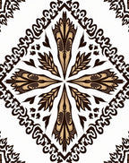 Gilded Ornamental Scrollwork Diamond Pattern Rug