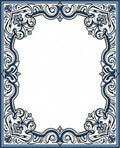 Intricate Blue Floral Scrollwork Frame Rug