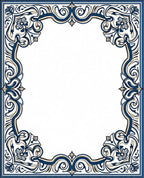 Intricate Blue Floral Scrollwork Frame Rug