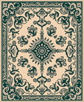 Dark Green Floral Scroll Traditional Rug